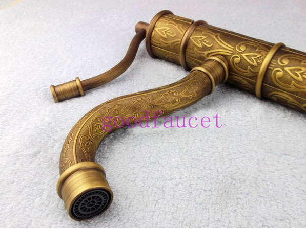 Wholesale And Retail NEW Bathroom Antique Bronze Flower Carving Basin Vanity Sink Faucet Mixer Tap Single Handle