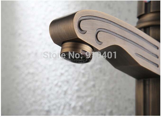 Wholesale And Retail Promotion Antique Brass Bathroom Basin Faucet Single Handle Art Carved Body Sink Mixer Tap