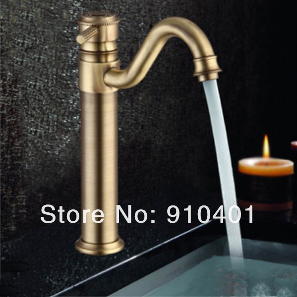 Wholesale And Retail Promotion  Antique Brass Bathroom Faucet tap Swivel Spout Vanity Sink Mixer Tap 1 Handle