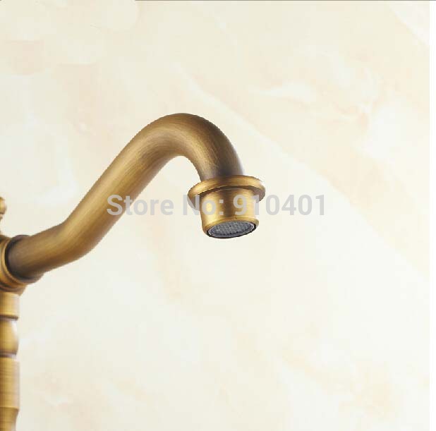 Wholesale And Retail Promotion Antique Brass Deck Mounted 4" Bathroom Basin Faucet Dual Ceramic Handles Mixer