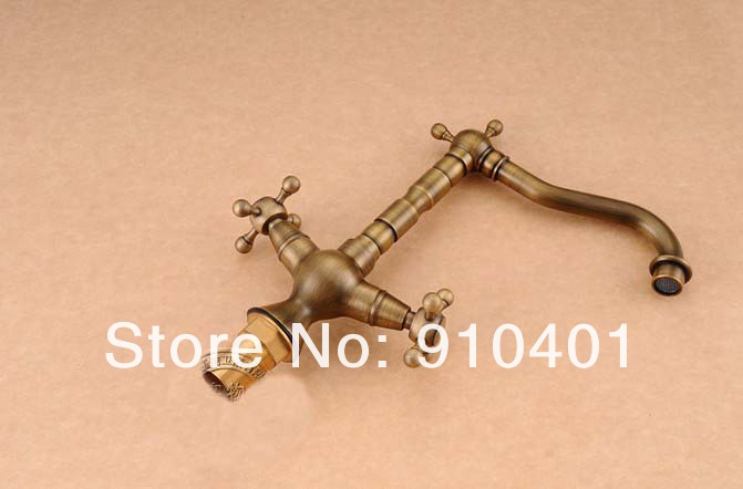 Wholesale And Retail Promotion Antique Brass Deck Mounted Bathroom Basin Faucet Dual Cross Handles Sink Mixer