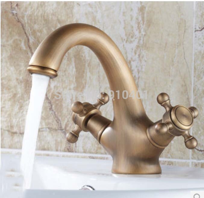 Wholesale And Retail Promotion Antique Brass Modern Bathroom Faucet Vanity Sink Mixer Tap Dual Cross Handles