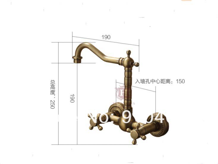 Wholesale And Retail Promotion Antique Brass Wall Mounted Bathroom Kitchen Faucet Spout Sink Mixer Tap 2 Handle