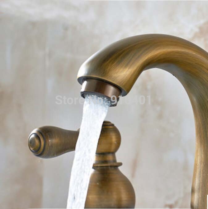 Wholesale And Retail Promotion Luxury Antique Brass Widespread Bathroom Basin Faucet 8