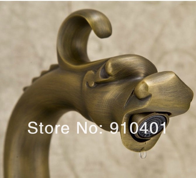 Wholesale And Retail Promotion Modern Antique Brass Bathroom Animal Faucet Dual Cross Handles Sink Mixer Tap