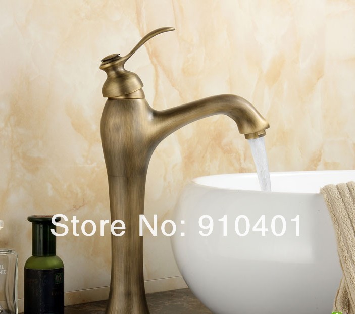 Wholesale And Retail Promotion NEW Antique Brass Bathroom Basin Faucet Single Handle Sink Mixer Tap Tall Style