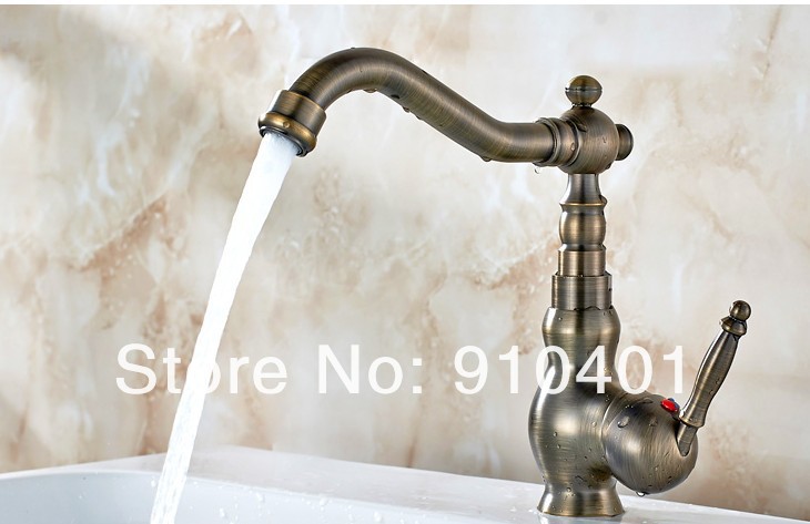 Wholesale And Retail Promotion NEW Deck Mount Antique Bronze Bathroom Basin Faucet Swivel Spout Sink Mixer Tap