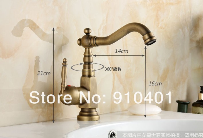 Wholesale And Retail Promotion  NEW Deck Mounted Antique Brass Bathroom Basin Faucet Swivel Spout Sink Mixer Tap