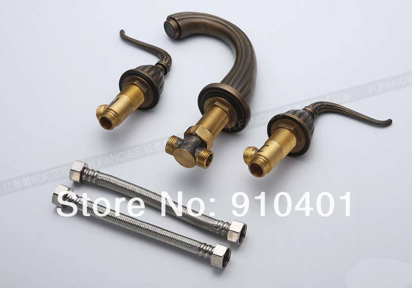 Wholesale And Retail Promotion NEW Euro Style Antique Brass Bathroom Basin Faucet Dual Handles Sink Mixer Tap