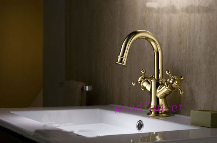 Wholesale And Retail Promotion Polished Golden Bathroom Basin Faucet Kitchen Mixer Tap Swivel Spout Dual Handle