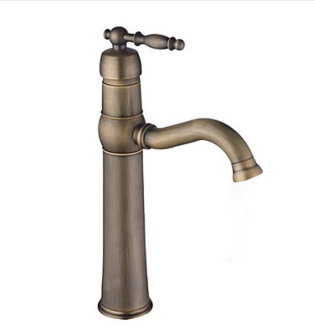 Wholesale And Retail Promotion  Tall Antique Brass Single Handle Bathroom Sink Faucet Deck Mounted Mixer Tap