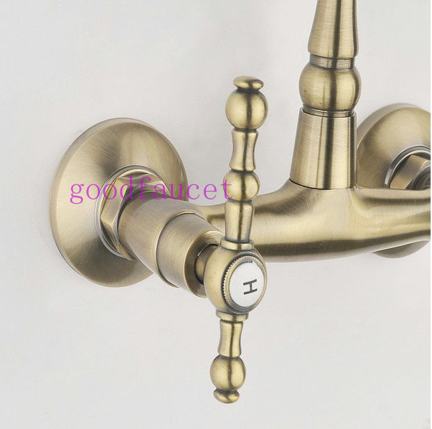 Wholesale And Retail Promotion Wall Mounted Antique Bronze Kitchen Mixer Tap Bathroom Sink Faucet Dual Handles