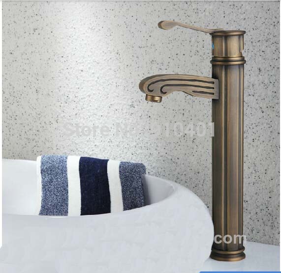 Wholesale and retail Promotion NEW Antique Brass Tall Bathroom Basin Faucet Single Handle Vanity Sink Mixer Tap