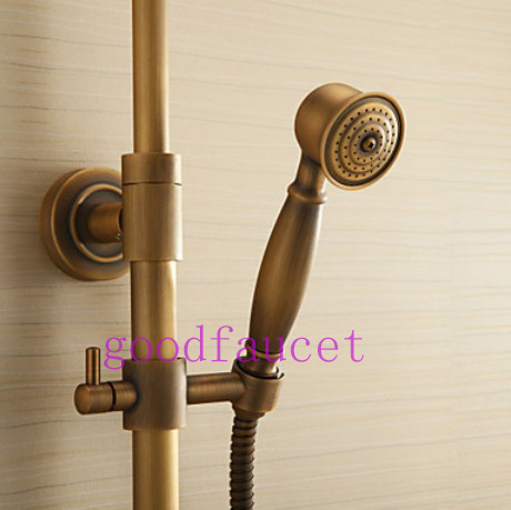 NEW Antique Brass Bathroom Rain Shower Set Mixer Tap 8