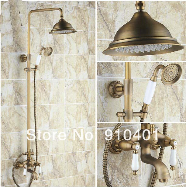 Wholdsale And Retail Promotion NEW Antique Brass 8" Rain Overhead Shower Bathtub Mixer Tap Dual Ceramic Handles