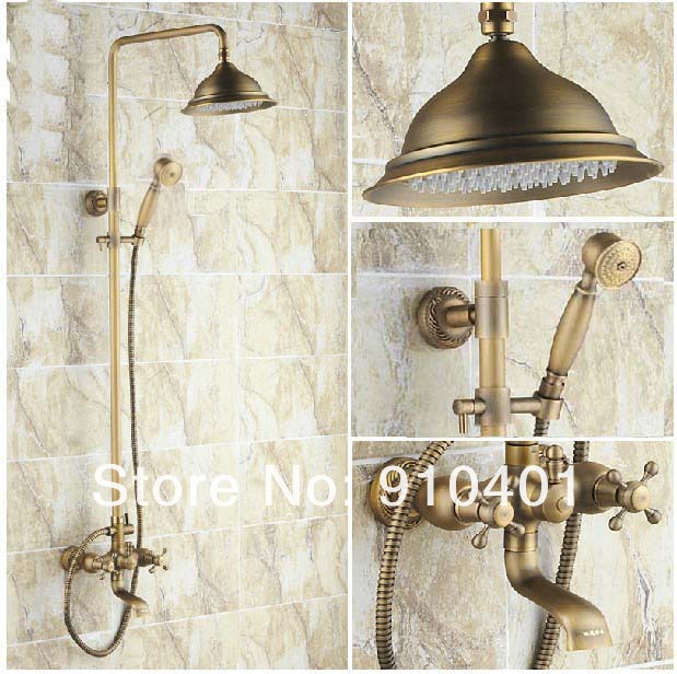 Wholdsale And Retail Promotion NEW Luxury Antique Brass 8" Rain Shower Faucet Bathtub Mixer Tap W/ Hand Shower
