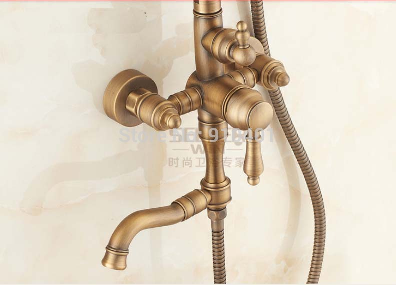 Wholesale And Retail Promotion Antique Brass 8" Rain Shower Faucet Set Single Handle Tub Mixer Tap Hand Shower