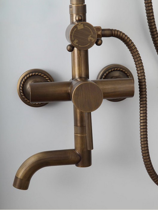 Wholesale And Retail Promotion Antique Brass Shower Faucet Set Bathtub Mixer Tap Hand Sprayer Shower Column