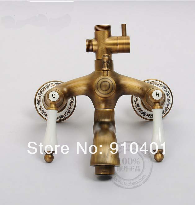 Wholesale And Retail Promotion Antique Brass Wall Mounted 6" Rainfall Shower Faucet Set Bathtub Mixer Shower