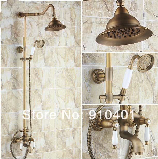 Wholesale And Retail Promotion Bathroom Antique Brass Bell Shower Faucet Rain Shower + Tub Faucet + Hand Shower