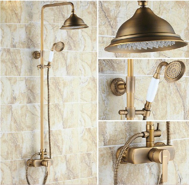 Wholesale And Retail  Promotion Luxury 8" Rain Shower Head Faucet Set Dual Ceramic Handles Tub Mixer Tap Shower