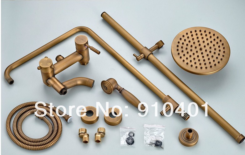Wholesale And Retail  Promotion NEW Antique Brass Wall Mounted Rain Shower Faucet Set Swivel Bathtub Mixer Tap