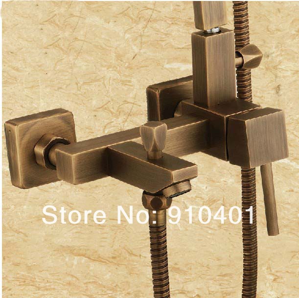Wholesale And Retail Promotion Wall Moutned Antique Brass 8" Rain Shower Faucet Set Bathtub Shower Mixer Tap