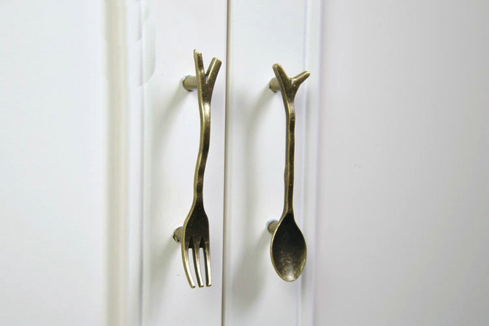 Knife Spoon Fork Style Antique Tableware Handles Zinc Alloy Cabinet Handle Kitchen Cartoon Kids Knobs Dresser Pull Drawer Handle