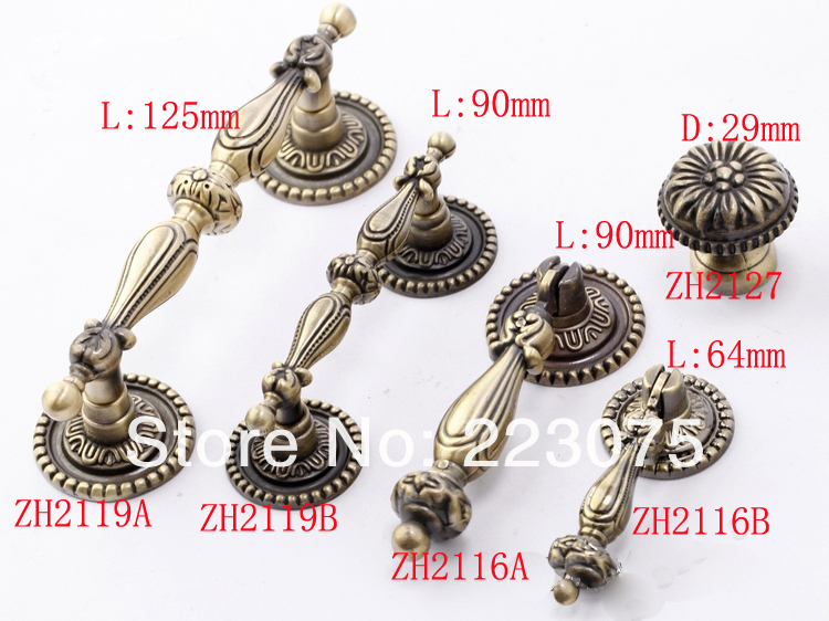 -ZH2119B  L:90MM w screw Zinc alloy European luxury Antique drawer cabinets  pull handle door knobs 10pcs/lot