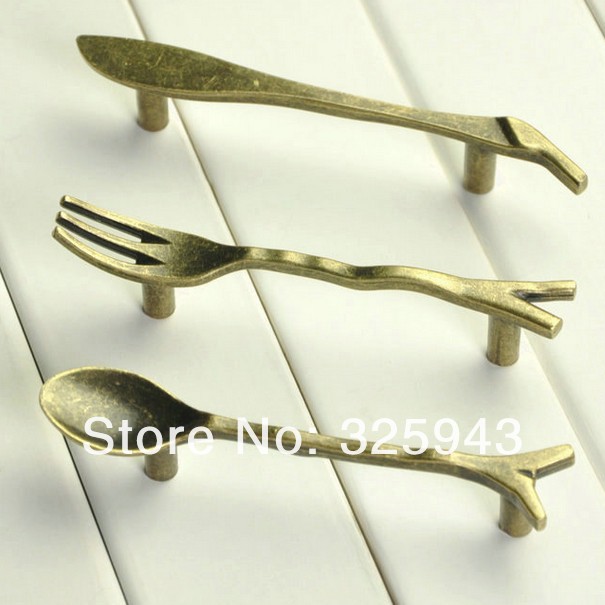 Bronze Spoon Knife Fork Kitchen Cabinet Cupboard Closet Drawer Handle Pulls Bars