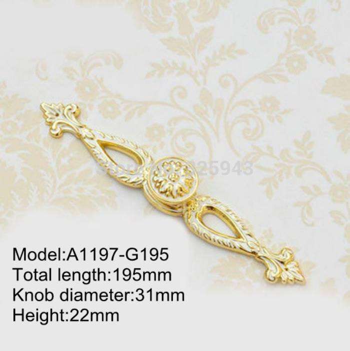 Free Shipping 2pcs Vintage Antique European Style Golden Color Palace Wardrobe Pull  Knobs Kitchen Cabinet Dresser Drawer Handle