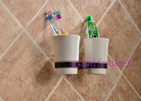 Brand NEW Wall Mounted Toothbrush Holder Cup oil rubbed bronze Vintage Double Cup Holder