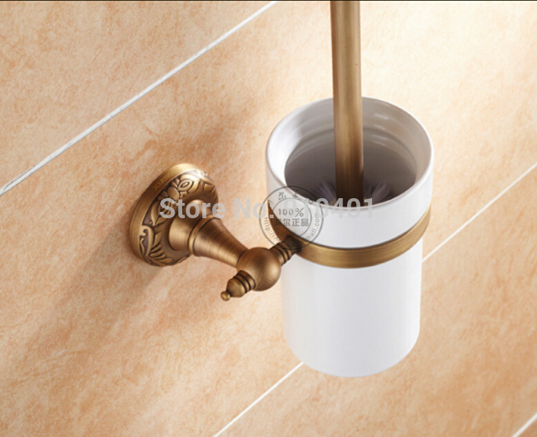 Wholesale And Retail Promotion Antique Brass Embossed Art Toliet Brushed Holder + Ceramic Cup + Brush 3 PCS
