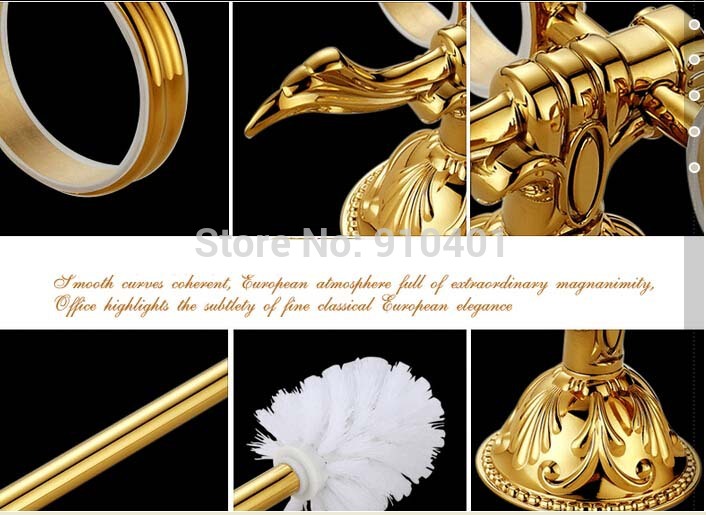 Wholesale And Retail Promotion Embossed Golden Brass Bathroom Wall Mounted Toilet Brush Holder W/ Ceramic Cup