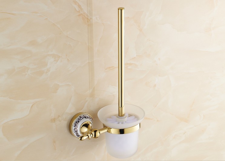 Wholesale And Retail Promotion Luxury Golden Brass Wall Mounted Bathroom Toilet Brushed Holder W/ Ceramic Cup