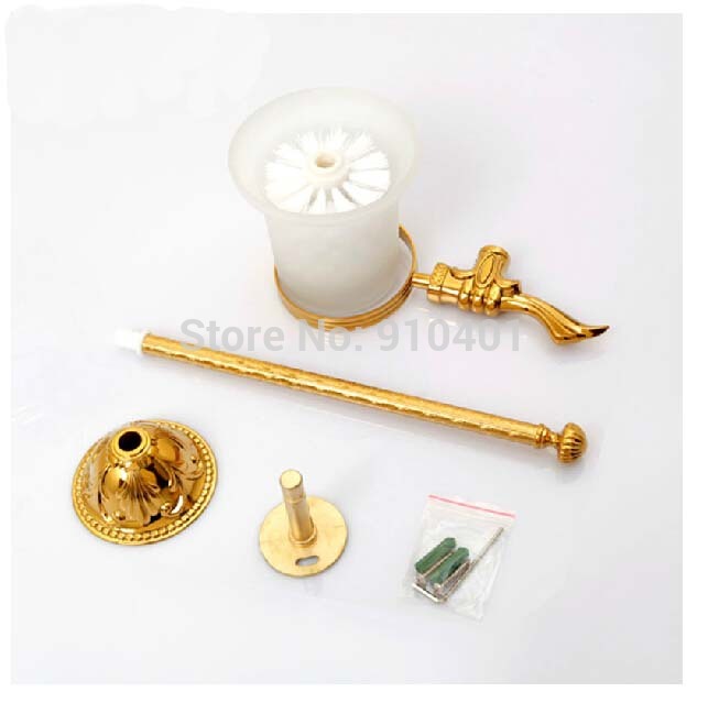 Wholesale And Retail Promotion Modern Luxury Bathroom Embossed Golden Brass Toilet Brush Holder + Cup + Brush