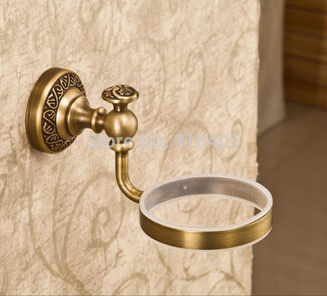Wholesale And Retail Promotion NEW Bathroom Antique Brass Flower Carved Toliet Brushed Holder Ceramic Cup Brush