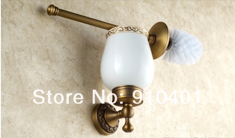 Wholesale And Retail Promotion NEW Classic Antique Brass Bathroom Toilet Brush Holder Flower Carved Cup Brush