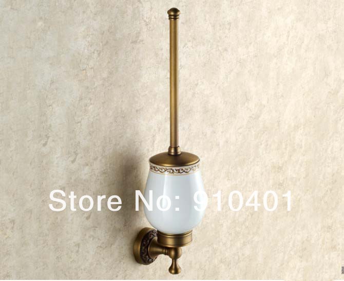 Wholesale And Retail Promotion NEW Classic Antique Brass Bathroom Toilet Brush Holder Flower Carved Cup Brush