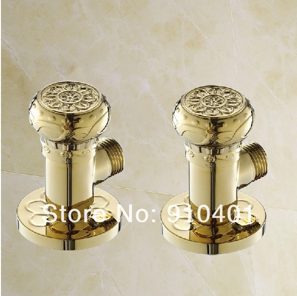Wholesale And Retail Promotion NEW Golden Flower Carved Bathroom Angle Stop Valve 1/2