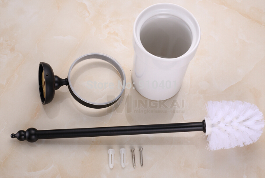 Wholesale And Retail Promotion Oil Rubbed Bronze Toliet Brushed Holder + Cup + Brush Bathroom 3 PCS Accessories