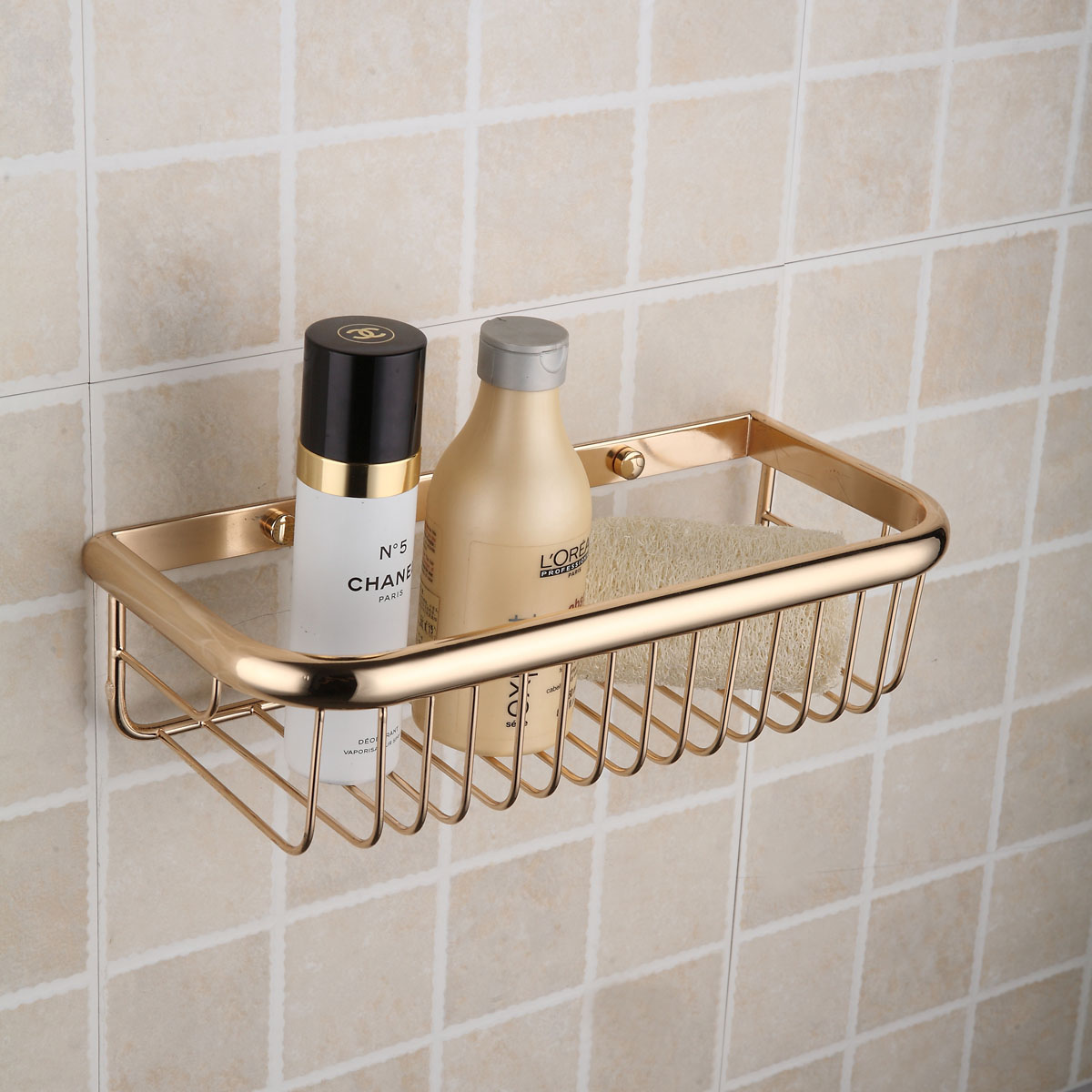 Copper titanium shelf gold plated rectangular bathroom accessories gold bathroom shelf basket(L:30cm)