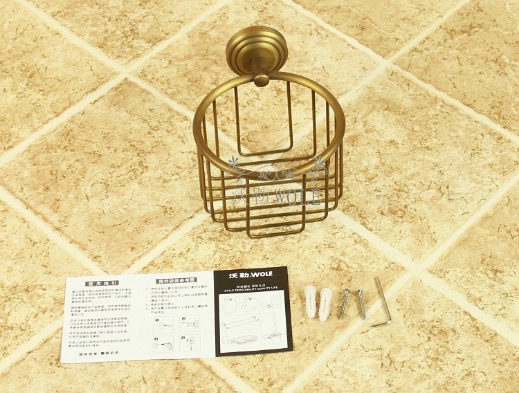 Solid Brass  Lock Storage Basket  Antique  Wire Shelf Toilet Bath Rack Toilet Paper Holder