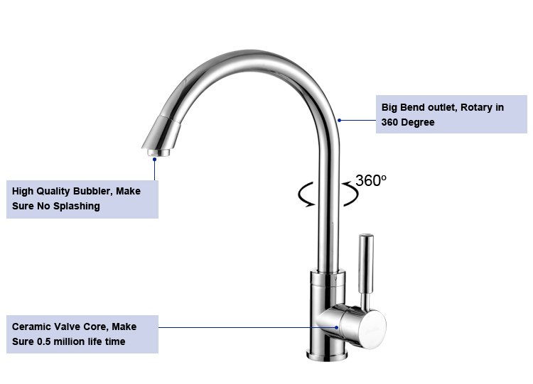 1pc /lot  kitchen faucet, Solid Brass, Thicken Chrome, Copper faucet, Water faucet