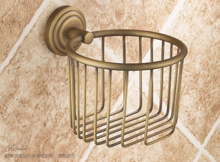 Copper antique toilet PAPER basket, paper  holder, cosmetics basket, toilet paper holder multifunctional shelf