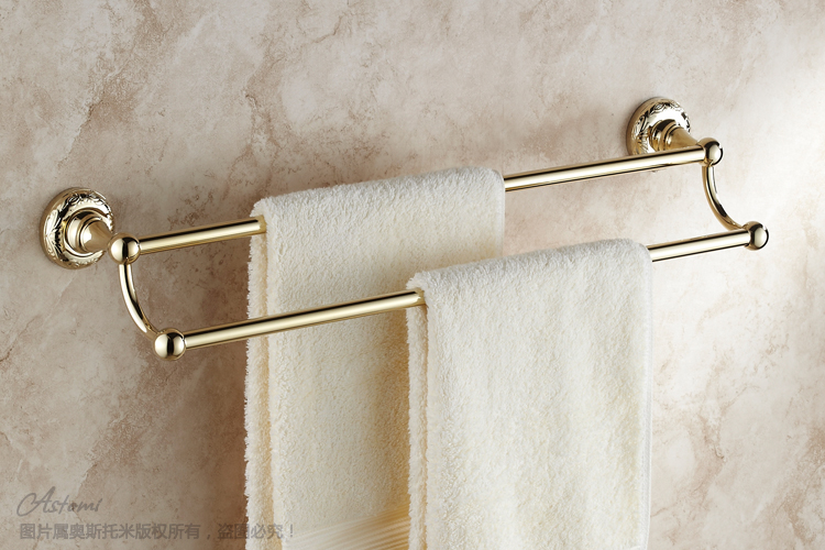 gold paint towel rack,  fashion bathroom double pole shelf, bathroom accessories