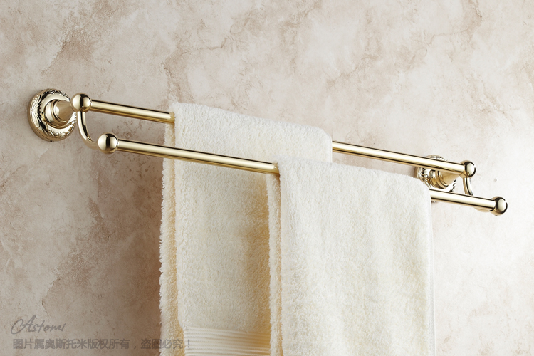 gold paint towel rack,  fashion bathroom double pole shelf, bathroom accessories