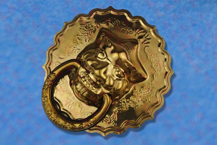 Antique gold-plated stainless steel handle large lion head door knocker doorknob unicorn beast keeper diameter 22cm