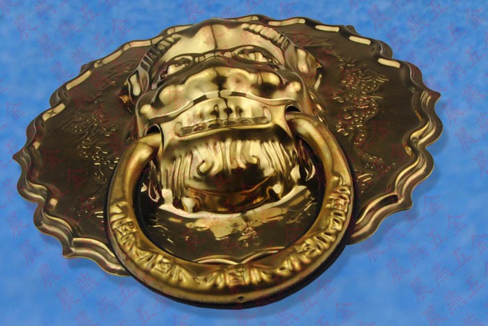 Antique gold-plated stainless steel handle large lion head door knocker doorknob unicorn beast keeper diameter 22cm