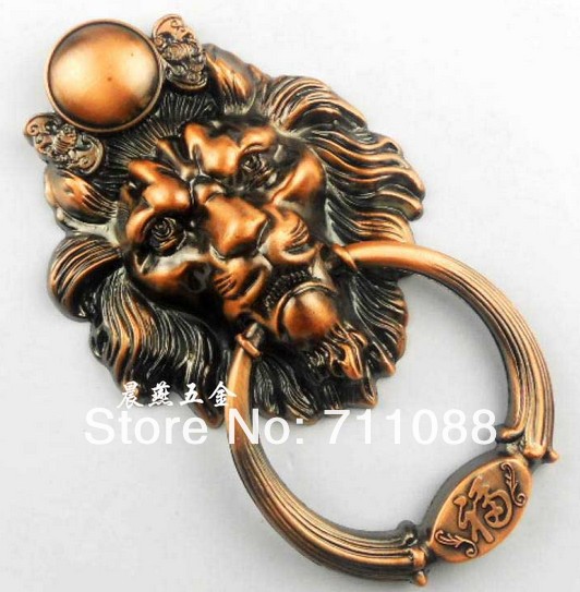 LT Antique Chinese lion head door knob handle knocker pitch 6cm unicorn beast